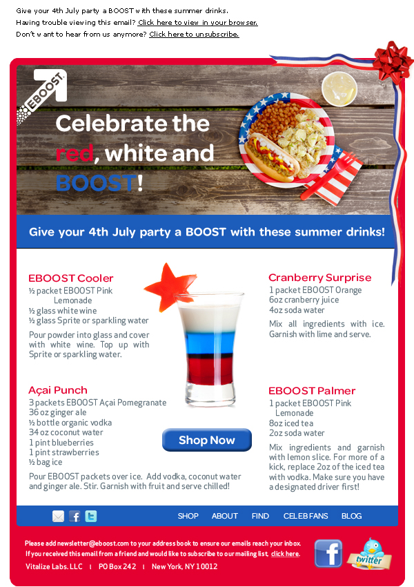 4th July EBOOST healthy energy drink mix