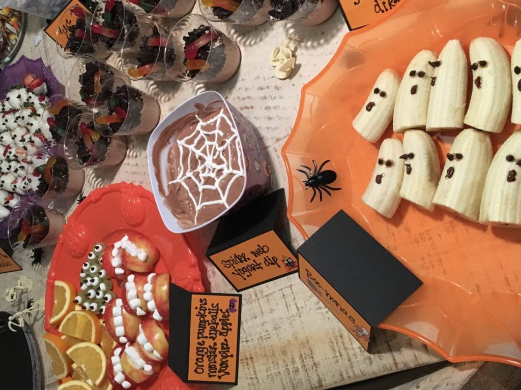 healthy halloween snacks on a table