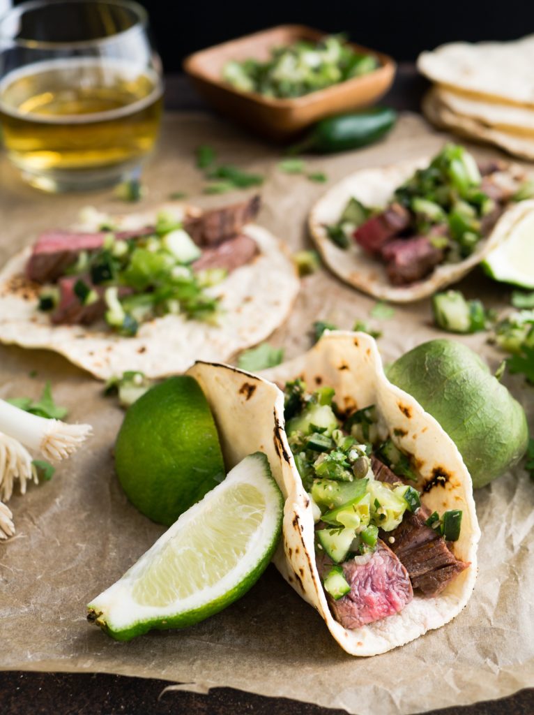 steak tacos with lime