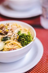 broccoli and pasta in a bowl