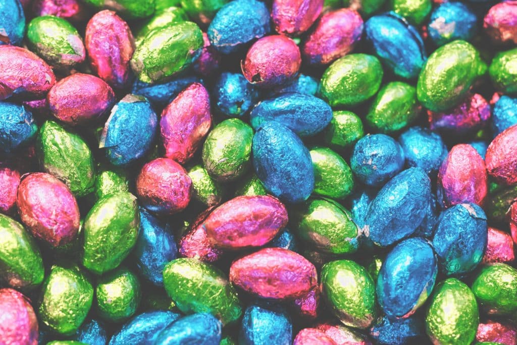 easter chocolate eggs in colorful foil