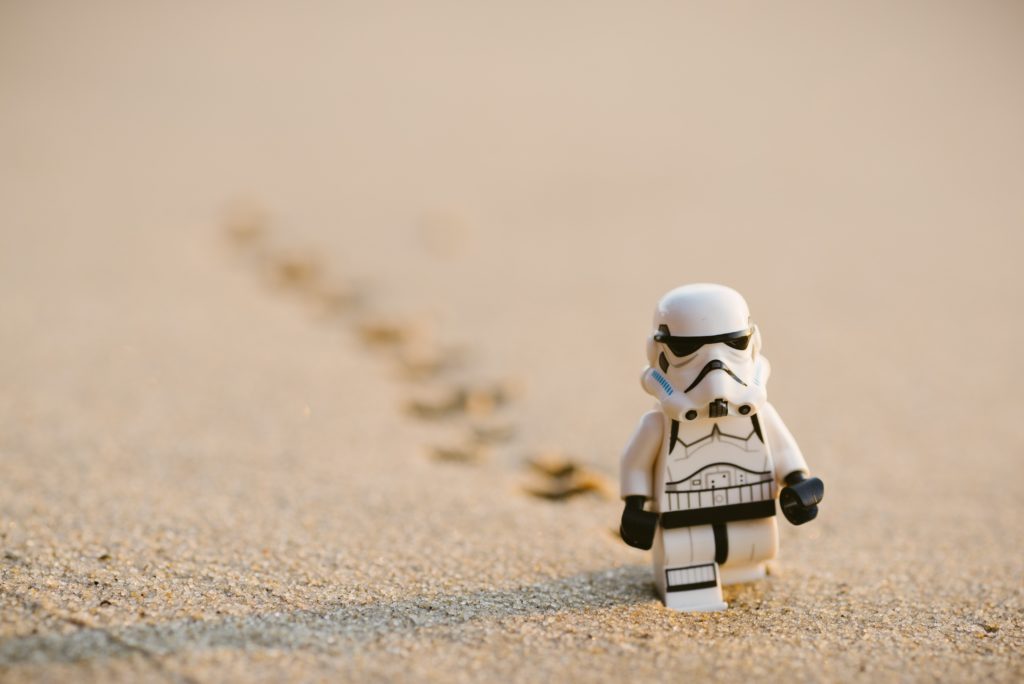 stormtrooper lego in the sand