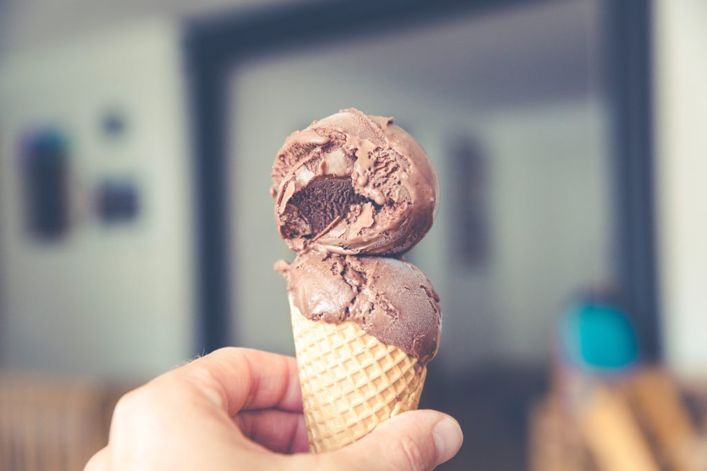chocolate ice cream in a cone