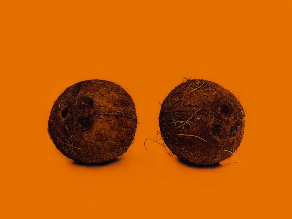 two coconut with orange background