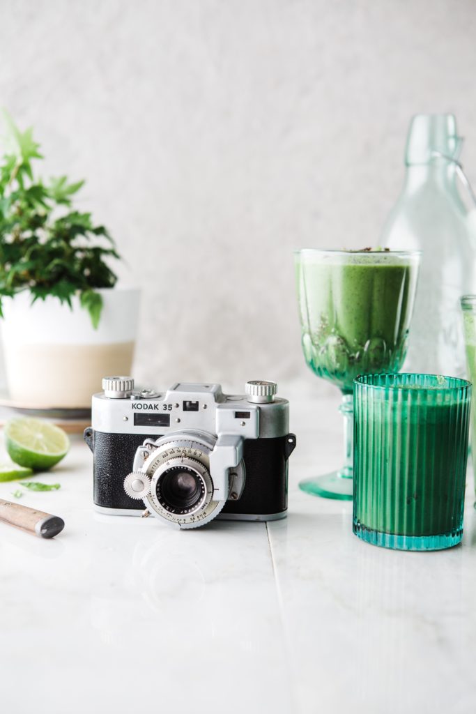green smoothie with camera
