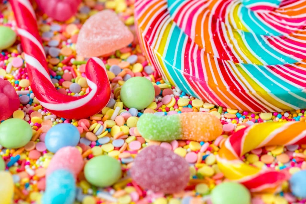 a pile of colorful sugary candy
