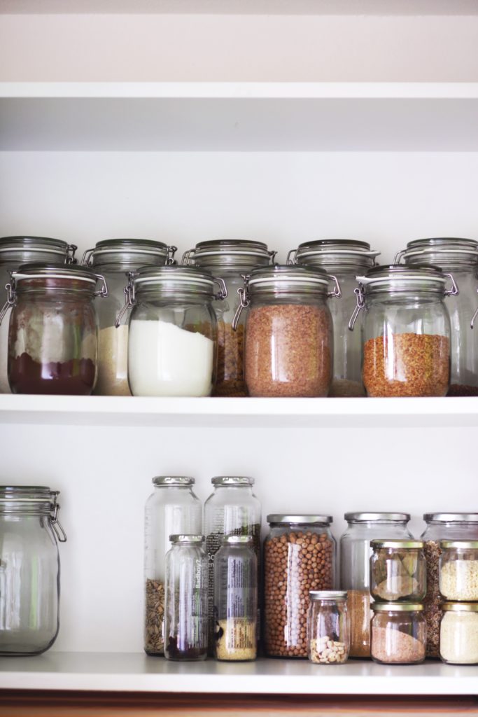 pantry of dry goods in jars
