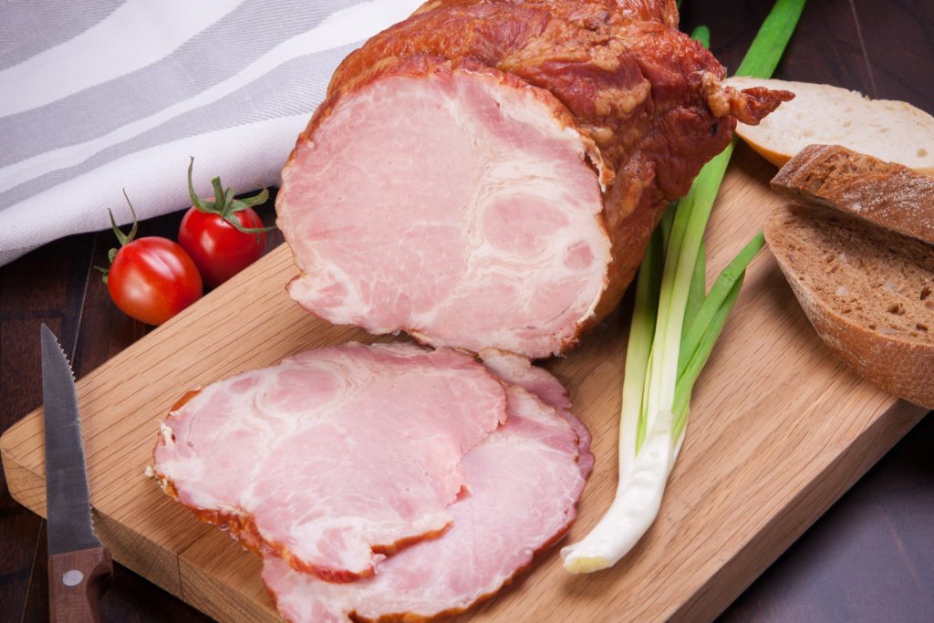 ham sliced on a cutting board