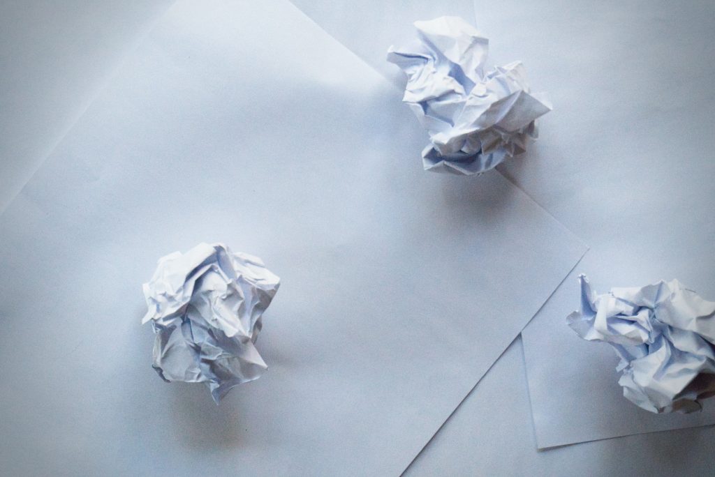crumpled pieces of paper