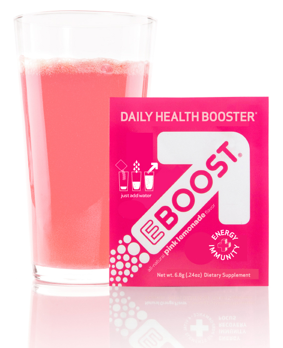 "Pink Lemonade" EBOOST Energy "Energy Boost" "Natural Energy" "Green Tea" Vitamins "Super Nutrients"